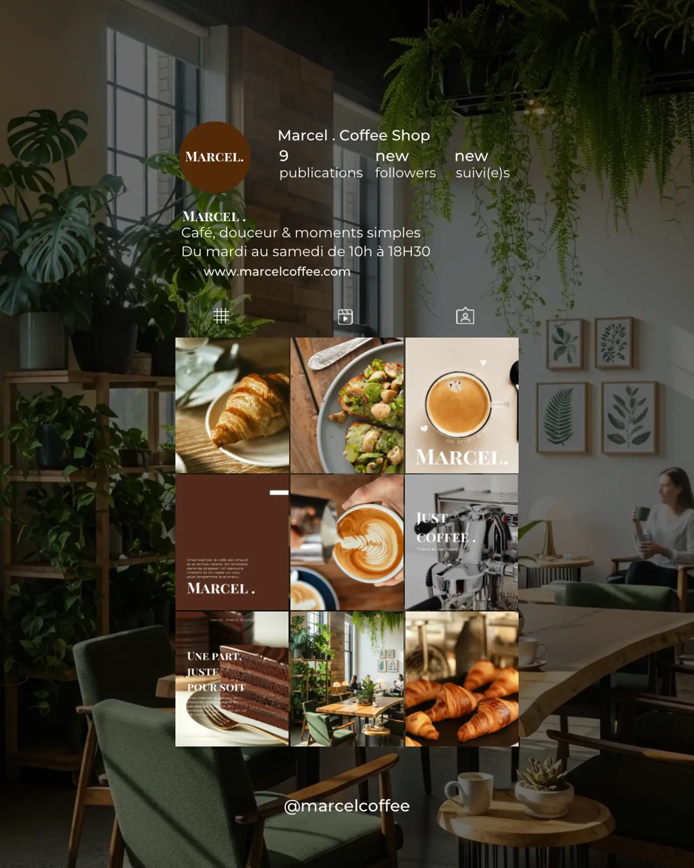 Mockup de feed coffee shop pour gestion mensuelle reseaux sociaux